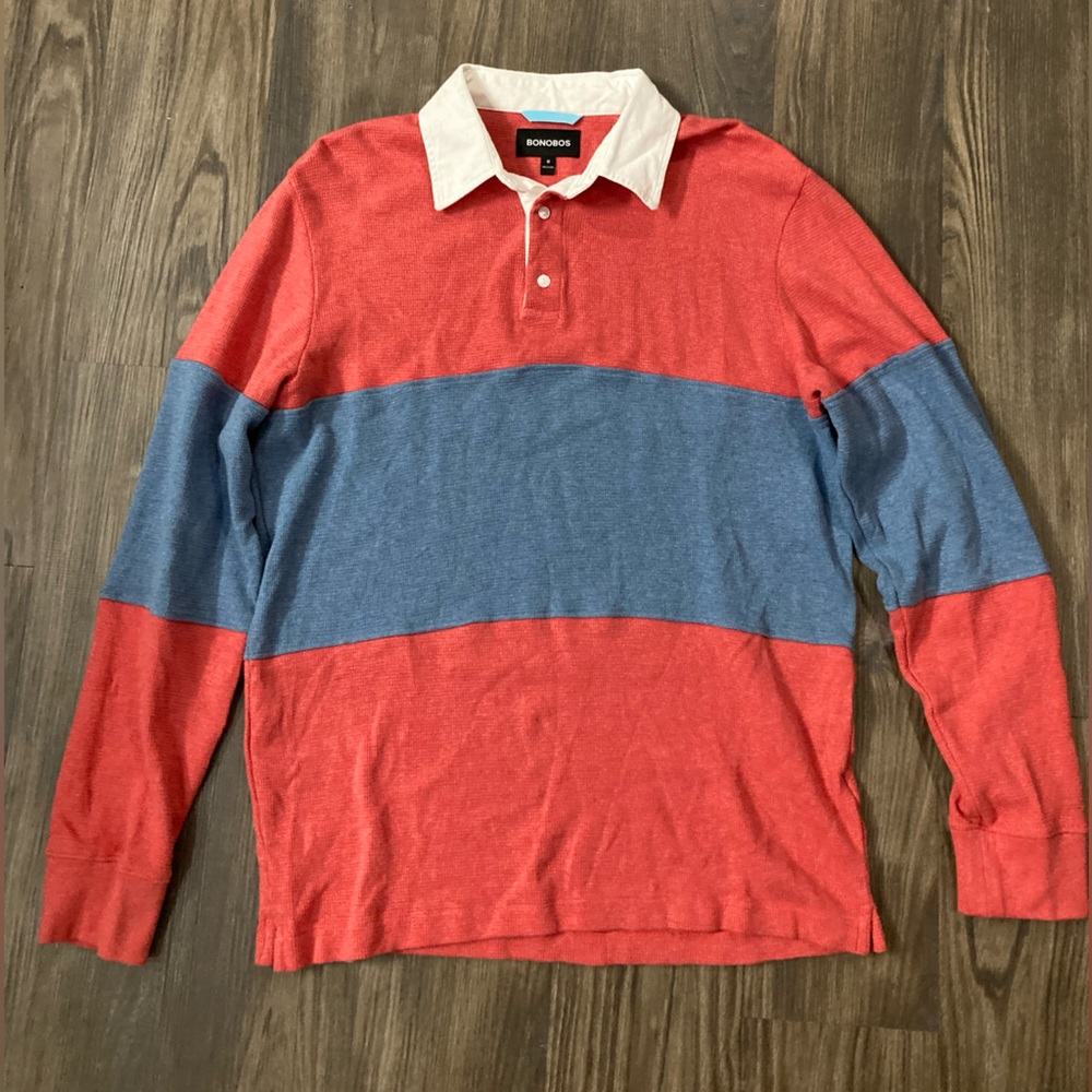 Bonobos Red and Blue Long-Sleeve Polo with White Collar